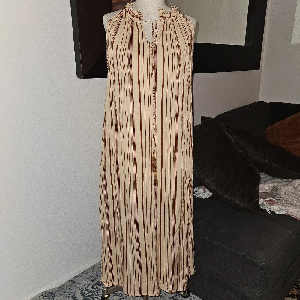Natalie Martin Marlien Maxi Dress in Thin Stripe Cocoa Butter - Picture 10 of 11